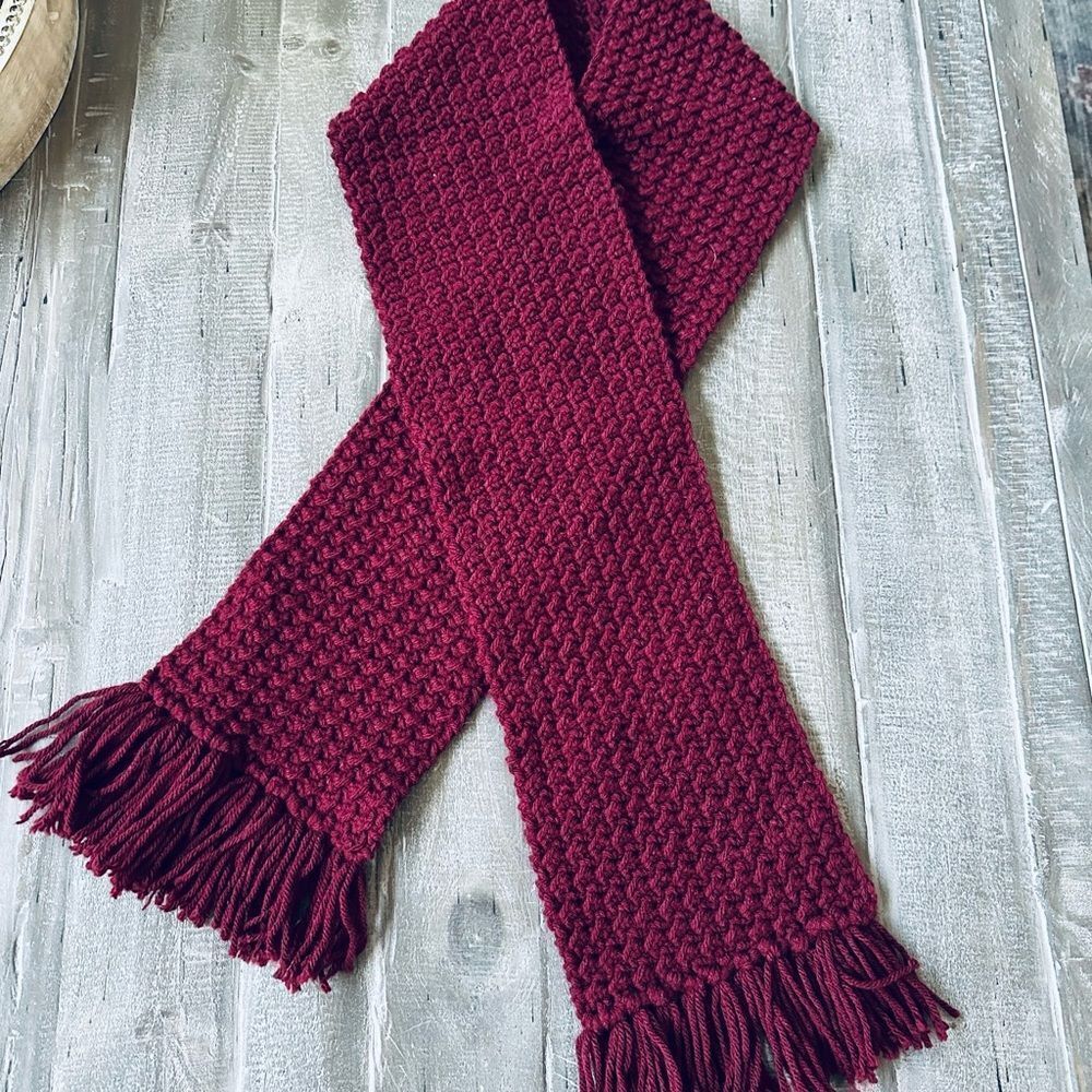 Handmade Crochet Fall Winter Maroon Red Scarf